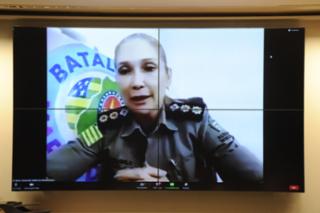 Audiência Pública - Protocolo adotado pela PM na Prevenção da violência doméstica. Tenente Coronel PM e Comandante do Batalhão Maria da Penha da Polícia Militar do Estado de Goiás (PMGO), Neila de Castro Alves