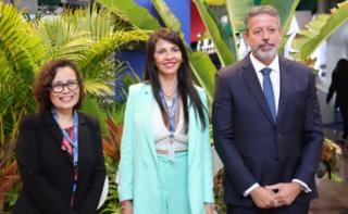 1ª Reunião de Mulheres Parlamentares.  Secretária-Geral Das Relações Exteriores, Embaixadora Maria Laura Da Rocha; Deputada da Argentina, Lorena Villaverde (La Libertad Avanza) e Presidente da Câmara dos Deputados, Arthur Lira