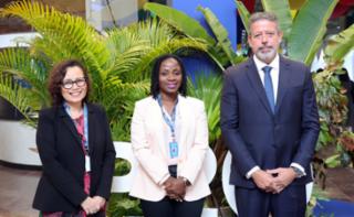 1ª Reunião de Mulheres Parlamentares. Secretária-Geral Das Relações Exteriores, Embaixadora Maria Laura Da Rocha, Deputada da Guiné-Bissau, Salimato Sanhá (Plataforma da Aliança Inclusiva (PAI) - Terra Ranka) e Presidente da Câmara dos Deputados, Arthur Lira