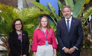 1ª Reunião de Mulheres Parlamentares.  Secretária-Geral Das Relações Exteriores, Embaixadora Maria Laura Da Rocha, Deputada da Noruega, Linda-Merkesdal (Arbeiderpartiet, ou Partido Trabalhista. Centro-esquerda) e Presidente da Câmara dos Deputados, Arthur Lira