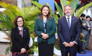 1ª Reunião de Mulheres Parlamentares. Secretária-Geral Das Relações Exteriores, Embaixadora Maria Laura Da Rocha, Senadora, Leila Barros e o Presidente da Câmara dos Deputados, Arthur Lira.