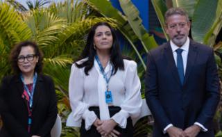 1ª Reunião de Mulheres Parlamentares. Secretária-Geral Das Relações Exteriores, Embaixadora Maria Laura Da Rocha, Dep. Delegada Ione (AVANTE - MG) e Presidente da Câmara dos Deputados, Arthur Lira