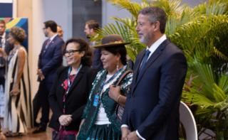 1ª Reunião de Mulheres Parlamentares.  Secretária-Geral Das Relações Exteriores, Embaixadora Maria Laura Da Rocha, Senadora da Bolívia, Simone Quispe Apaza (Movimiento Al Socialismo) e Presidente da Câmara dos Deputados, Arthur Lira