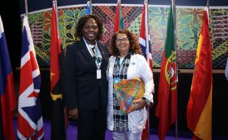 1ª Sessão de Trabalho - 1st Working Session - 1ª Sesión de trabajo. Presidente da Assembleia Nacional de São Tomé e Príncipe, Celmira Sacramento (ADI) e Deputada de Cabo Verde, Paula Moeda
	(PAICV)