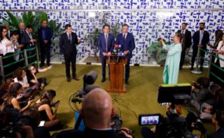 Coletiva de imprensa. Presidente da Câmara dos Deputados, Hugo Motta (REPUBLICANOS - PB) e Dep. Arthur Lira (PP - AL)