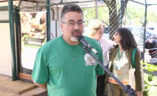 Inauguração da "EcoFeira - Orgânicos na Câmara". Estacionamento do Anexo IV. Presidente Sindicato Orgânicos, Pedro Sena.