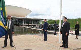 Entrada das Autoridades e Revista as tropas. Presidente da Câmara dos Deputados, Hugo Motta (REPUBLICANOS - PB) e Presidente do Senado Federal, Davi Alcolumbre (UNIÃO - AP)