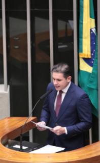 Destinada a inaugurar a 4ª Sessão Legislativa Ordinária da 57ª Legislatura. Presidente da Câmara dos Deputados, Hugo Motta (REPUBLICANOS - PB)