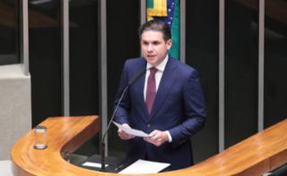 Destinada a inaugurar a 4ª Sessão Legislativa Ordinária da 57ª Legislatura. Presidente da Câmara dos Deputados, Hugo Motta (REPUBLICANOS - PB)