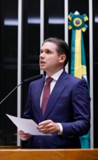 Destinada a inaugurar a 4ª Sessão Legislativa Ordinária da 57ª Legislatura. Presidente da Câmara dos Deputados, Hugo Motta (REPUBLICANOS - PB).