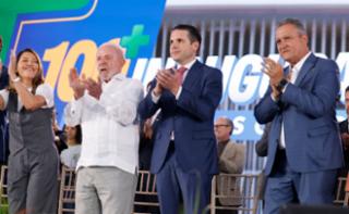Cerimônia de 113 Inaugurações Simultâneas em Instituições de Ensino e Celebração das Escolas Conectadas. Primeira-dama do Brasil, Rosângela Lula da Silva (Janja), Presidente da República do Brasil, Luis Inácio Lula da Silva, Presidente da Câmara dos Deputados, Hugo Motta (REPUBLICANOS - PB) e Ministro da Casa Civil do Brasil, Rui Costa
