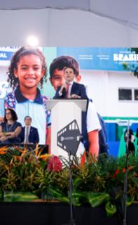 Cerimônia de 113 Inaugurações Simultâneas em Instituições de Ensino e Celebração das Escolas Conectadas. Presidente da Câmara dos Deputados, Hugo Motta (REPUBLICANOS - PB)