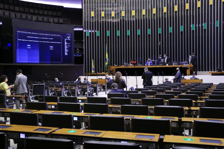 Alguns deputados acompanham a votação no Plenário da Câmara
