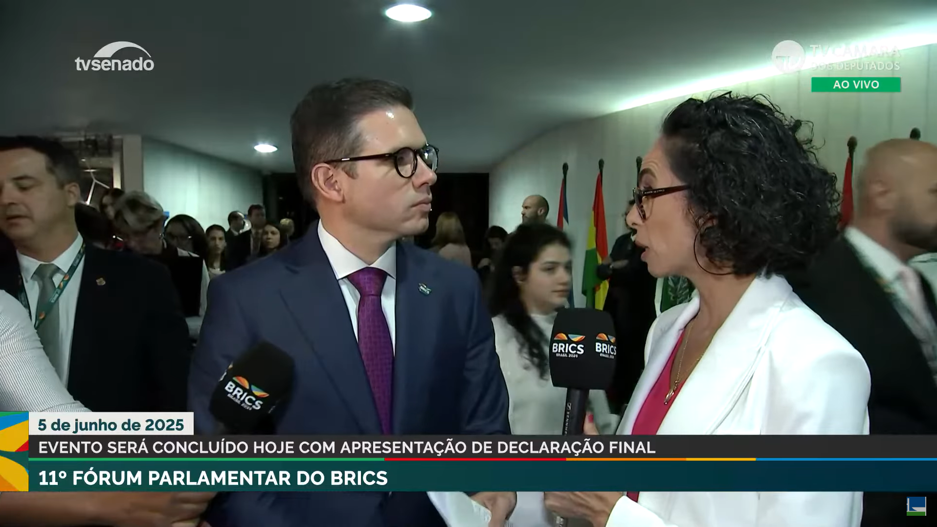 Hugo Motta fala na cobertura oficial do Fórum Parlamentar do BRICS