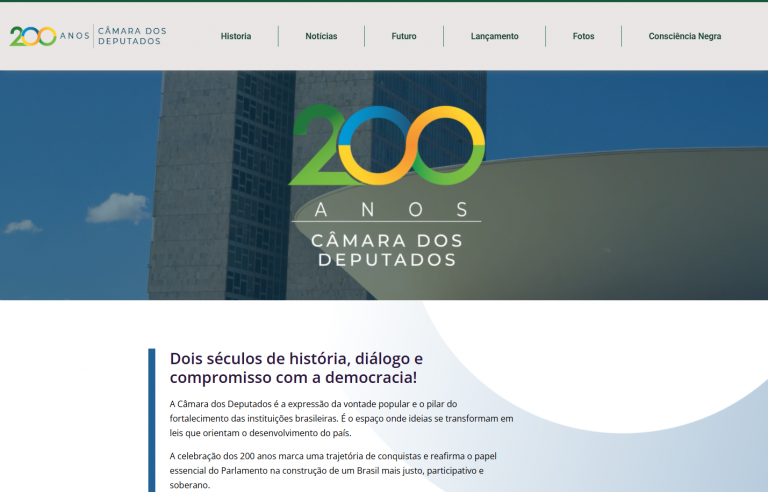 Lançado hotsite comemorativo dos 200 anos da Câmara dos Deputados