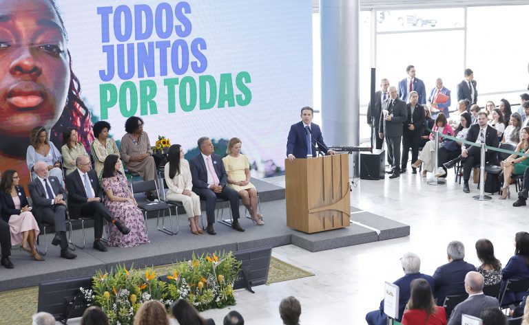 Lançamento do Pacto Brasil de Enfrentamento ao Feminicídio. Presidente da Câmara dos Deputados, Hugo Motta (REPUBLICANOS - PB)