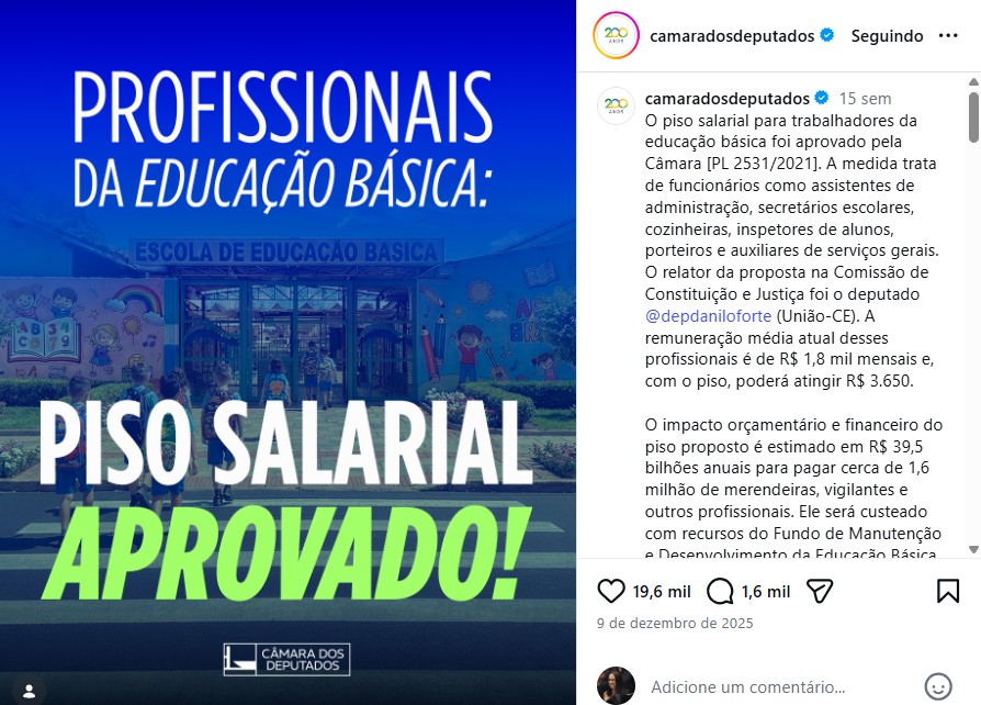 Perfil da Câmara no Instagram concorre a prêmio de comunicação pública