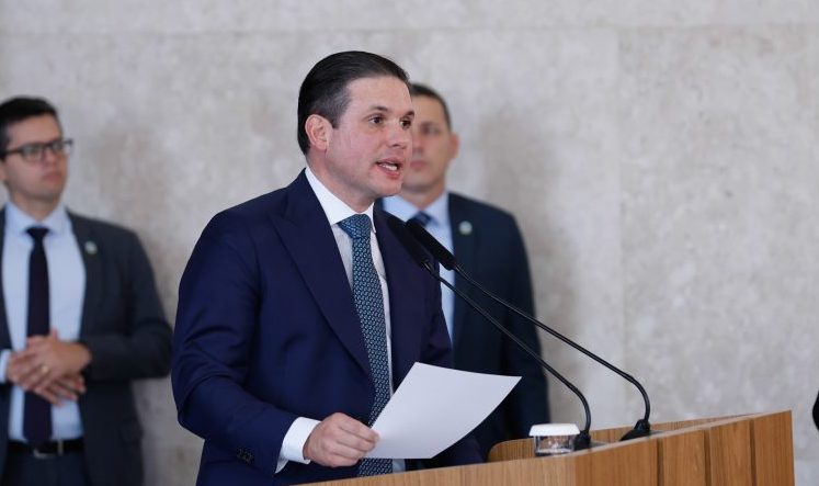 Lançamento do Programa Brasil Contra o Crime Organizado. Presidente da Câmara dos Deputados, Hugo Motta (REPUBLICANOS - PB)