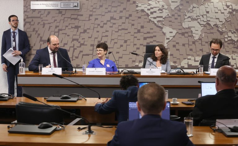 Audiência Pública - Regulação de redes sociais com foco em moderação de conteúdo e remoção de contas de usuários. Diretor do Instituto Sivis, Jamil Assis. Diretora Executiva do InternetLab, Fernanda Campagnucci. Presidente do Conselho de Comunicação Social, Patricia Blanco.
